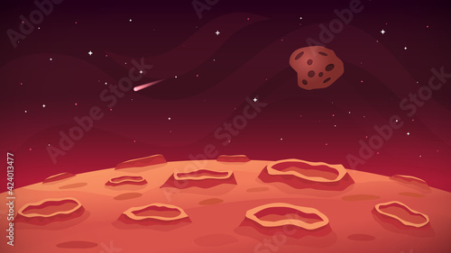 Mars landscape panorama, red planet. Vector illustrations