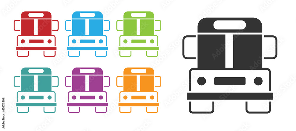 Black School Bus icon isolated on white background. Public transportation symbol. Set icons colorful. Vector Black School Bus icon isolated on white background. Public transportation symbol. Set icons colorful. Vector