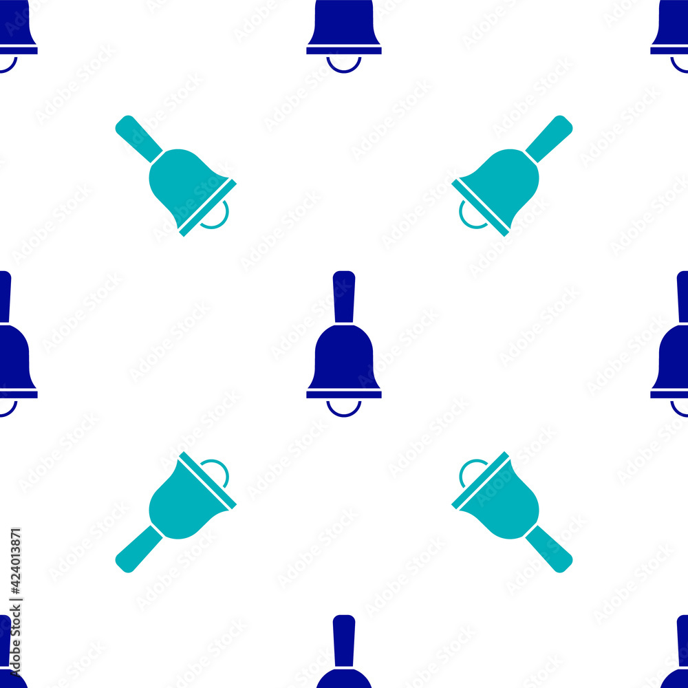 Blue Ringing bell icon isolated seamless pattern on white background. Alarm symbol, service bell, handbell sign, notification symbol. Vector Blue Ringing bell icon isolated seamless pattern on white background. Alarm symbol, service bell, handbell sign, notification symbol. Vector
