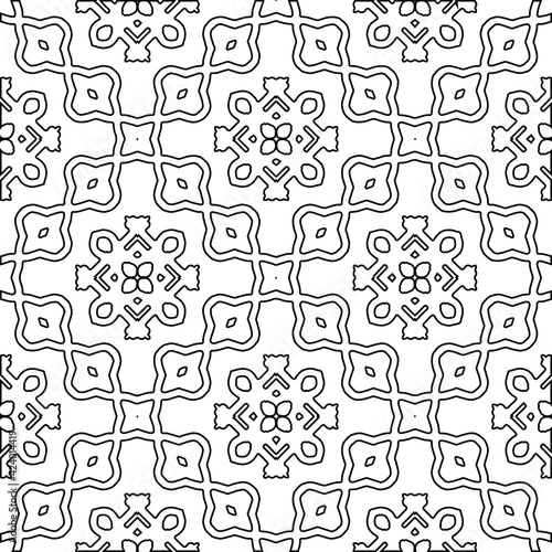 Geometric vector pattern with triangular elements. Seamless abstract ornament for wallpapers and backgrounds. Black and white colors. 