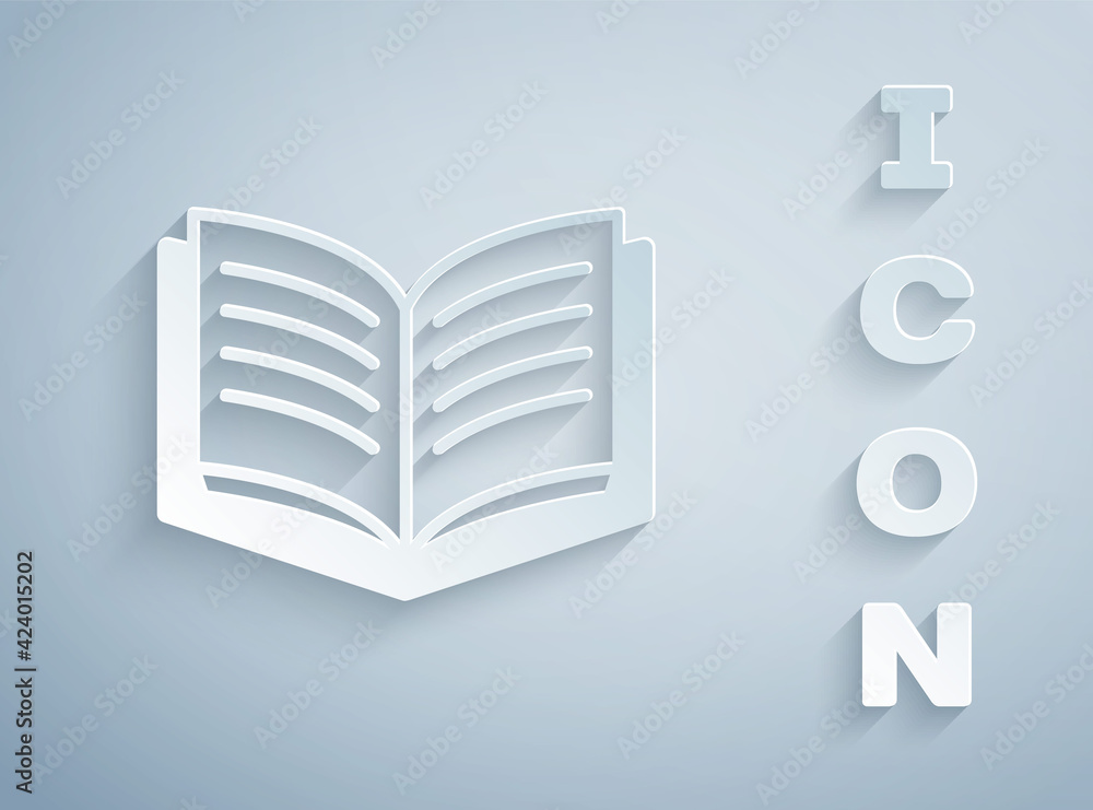 Paper cut Open book icon isolated on grey background. Paper art style. Vector Paper cut Open book icon isolated on grey background. Paper art style. Vector