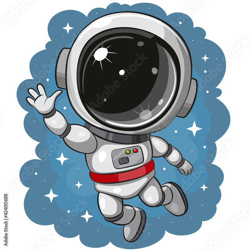 Cartoon astronaut  flying on a space background