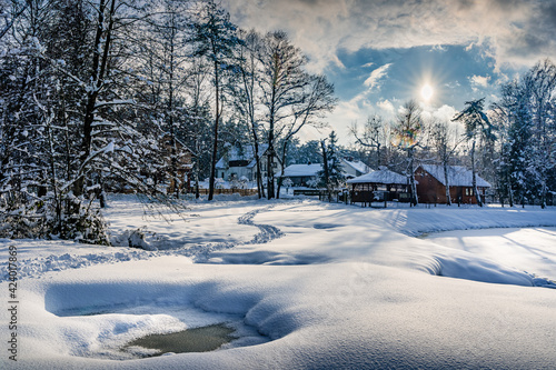 Fototapeta Naklejka Na Ścianę i Meble -  Zimowy krajobraz w Kamionce na Podkarpaciu