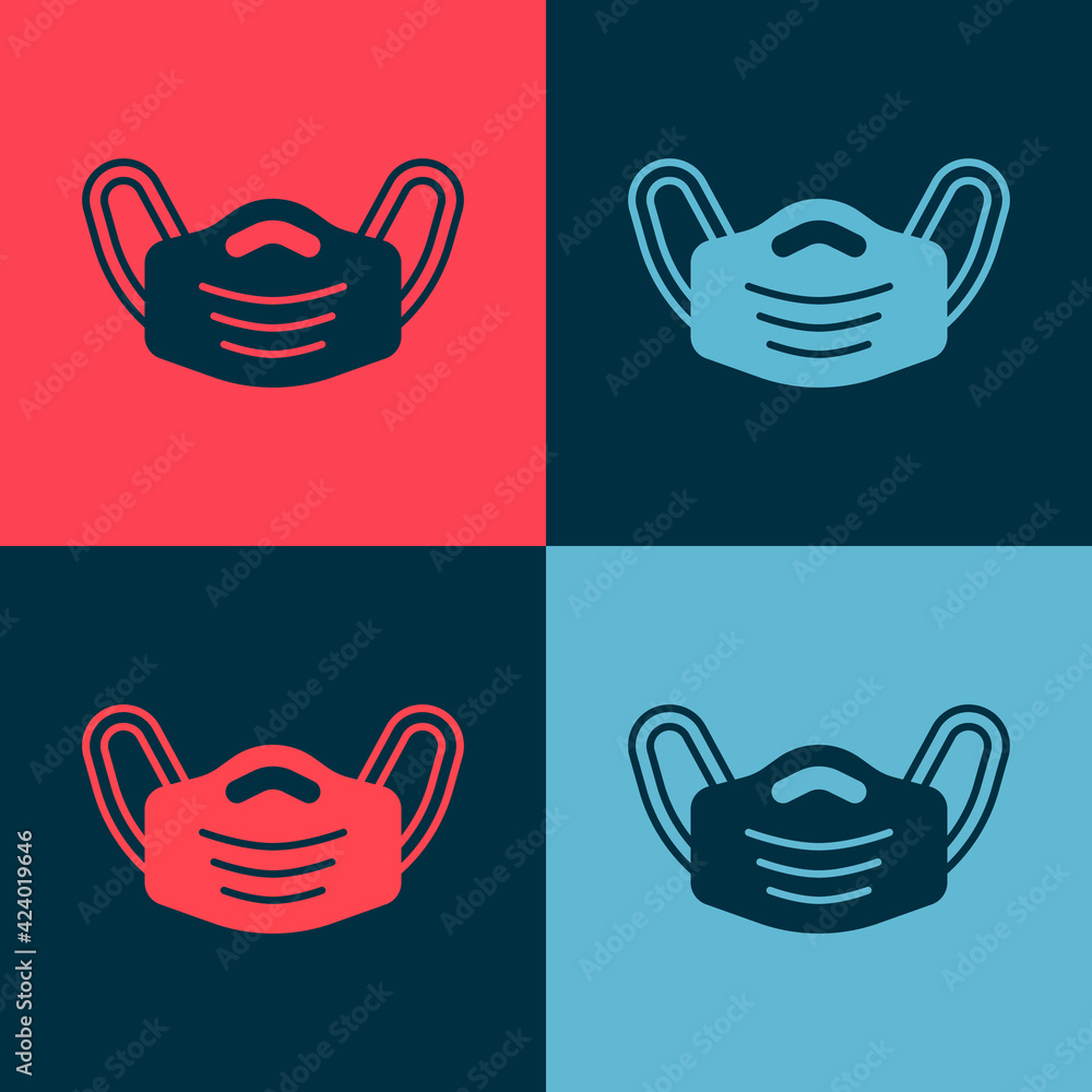 Fototapeta premium Pop art Medical protective mask icon isolated on color background. Vector