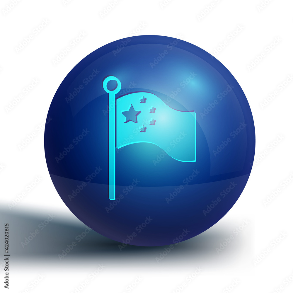 Blue China flag on flagpole icon isolated on white background. Blue circle button. Vector Blue China flag on flagpole icon isolated on white background. Blue circle button. Vector