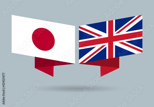 Japan and UK flags. British and Japanese national symbols. Vector illustration.