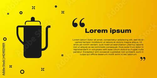 Black Traditional Chinese tea ceremony icon isolated on yellow background. Teapot with cup. Vector