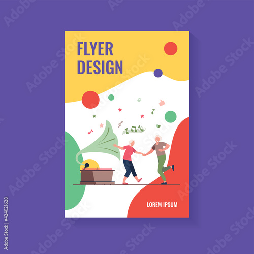 Happy old people dancing isolated flat vector illustration. Cartoon funny active elderly couple having fun together. Party, lifestyle and entertainment concept