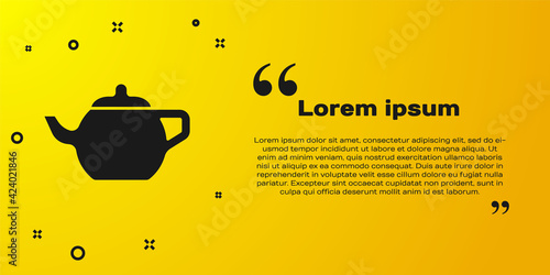 Black Traditional Chinese tea ceremony icon isolated on yellow background. Teapot with cup. Vector