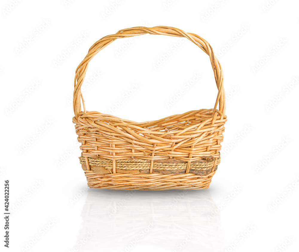 Close-up of wooden basket isolated on white background
