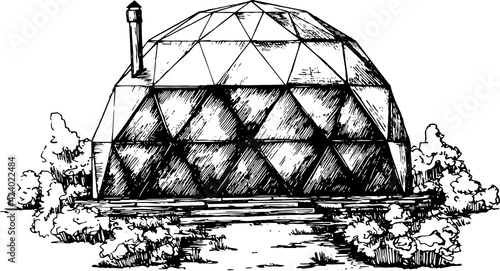 Photos geodesic dome black and white sketch exterior front elevation
