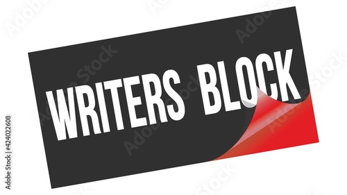 WRITERS BLOCK text on black red sticker stamp.