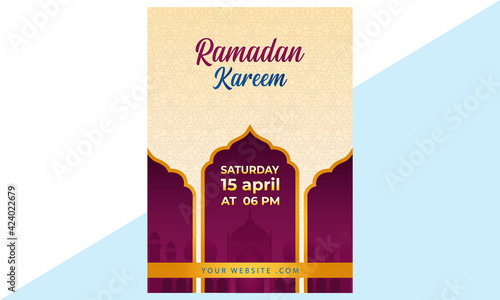 Trend Style Ramadan Kareem invitation flyer  for iftar and seminar party celebration poster template design (ID: 424022679)