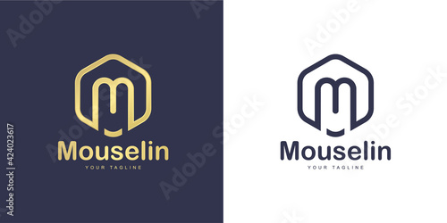 Simple M letter logo with "hexagon shape" concept