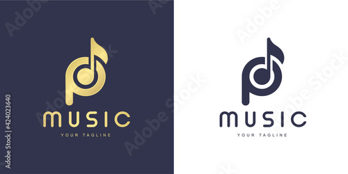 Minimalist P letter logo with "music" and "singing" concept