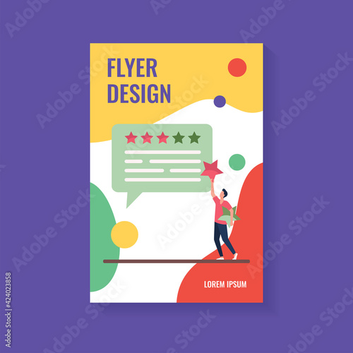Online customer feedback. Man applying rate stars to chat bubble flat vector illustration. Marketing, satisfaction, evaluation concept for banner, website design or landing web page