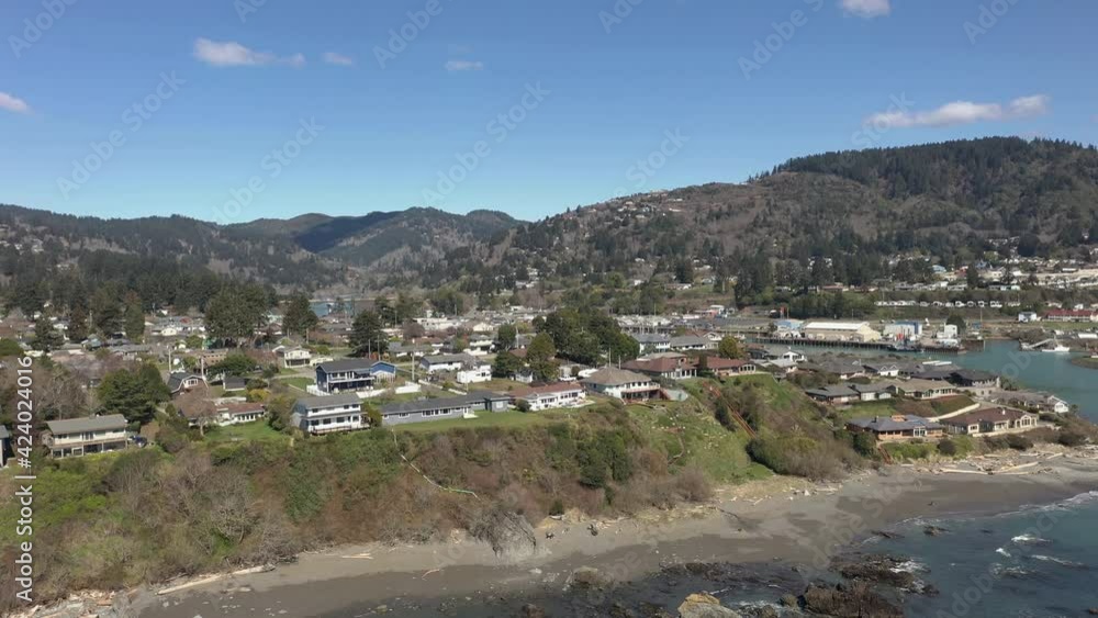 Residential Structures At The Coastal Cliffs In Brookings At Oregon Coast During Daytime. - Aerial Drone Shot Residential Structures At The Coastal Cliffs In Brookings At Oregon Coast During Daytime. - Aerial Drone Shot