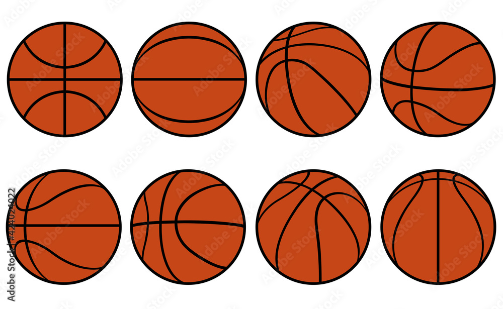 Collection of basketball balls isolated on white