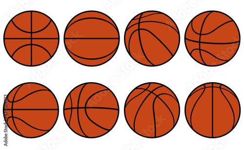 Collection of basketball balls isolated on white