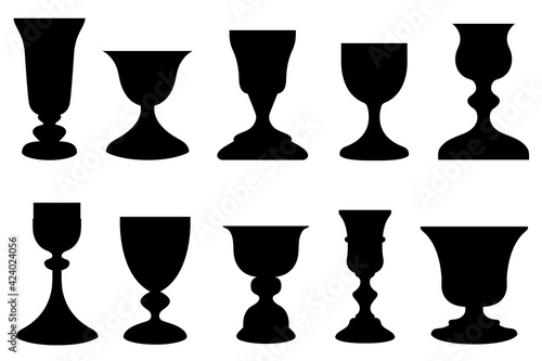 Collection of different chalices isolated on white photo