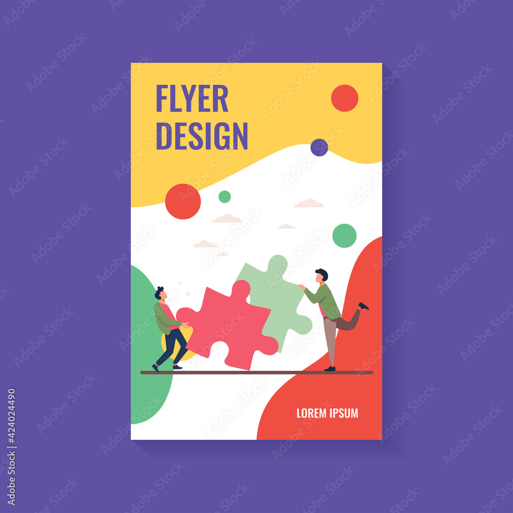 Two people connecting puzzle parts. Colleagues or partners working on solution together flat vector illustration. Teamwork, challenge concept for banner, website design or landing web page