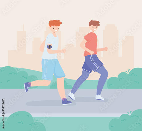 sporty men running