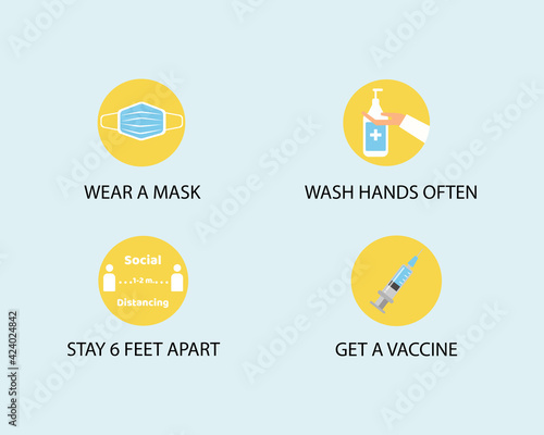 Important Ways to Slow the Spread Concept: There are 4 signs for new normal after COVID-19 Crisis. Cartoon vector style for your desogn.