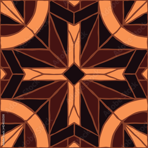 Brown vintage mosaic pattern. Seamless antique ceramic tile