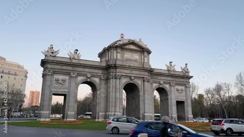 hyper lapse of an afternoon at the Puerta de Alcala in Madrid Spain