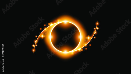 Sun Eclipse Orange Fire Dark Background Vector Moon Design Style Space Science Glow Light