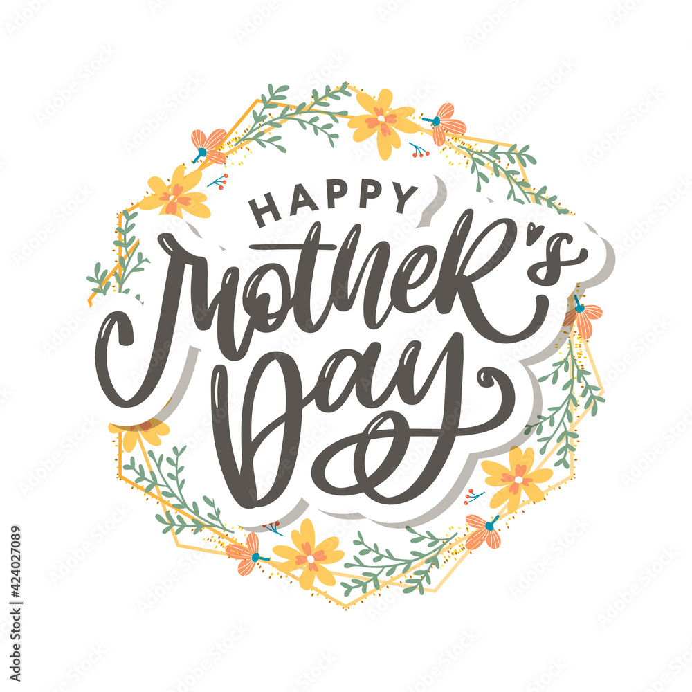 Elegant greeting card design with stylish text Mother s Day on colorful flowers decorated background.