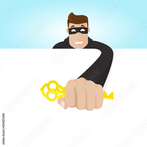 The thief steals the key. Fraudster pulls in data. Stealing passwords.