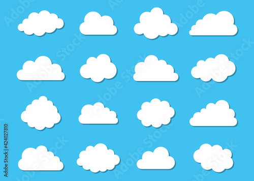 White vector cloud icons collection on blue
