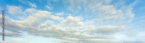 Photography blue sky background with tiny clouds. panorama
