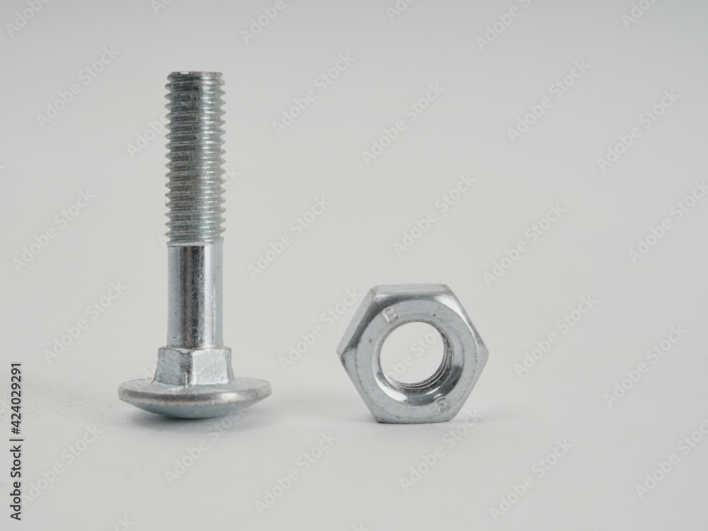 Metal fasteners – A view of nut,bolts and washers Metal fasteners – A view of nut,bolts and washers