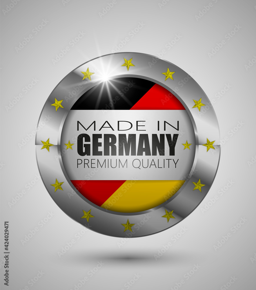 EPS10 Vector illustration. Realistic button. Made in Germany, Premium Quality. Perfect for any use. EPS10 Vector illustration. Realistic button. Made in Germany, Premium Quality. Perfect for any use.