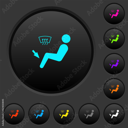 Car air flow direction foot and defrost dark push buttons with color icons