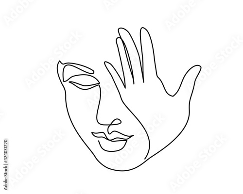Abstract beautiful woman face with hand closing eye