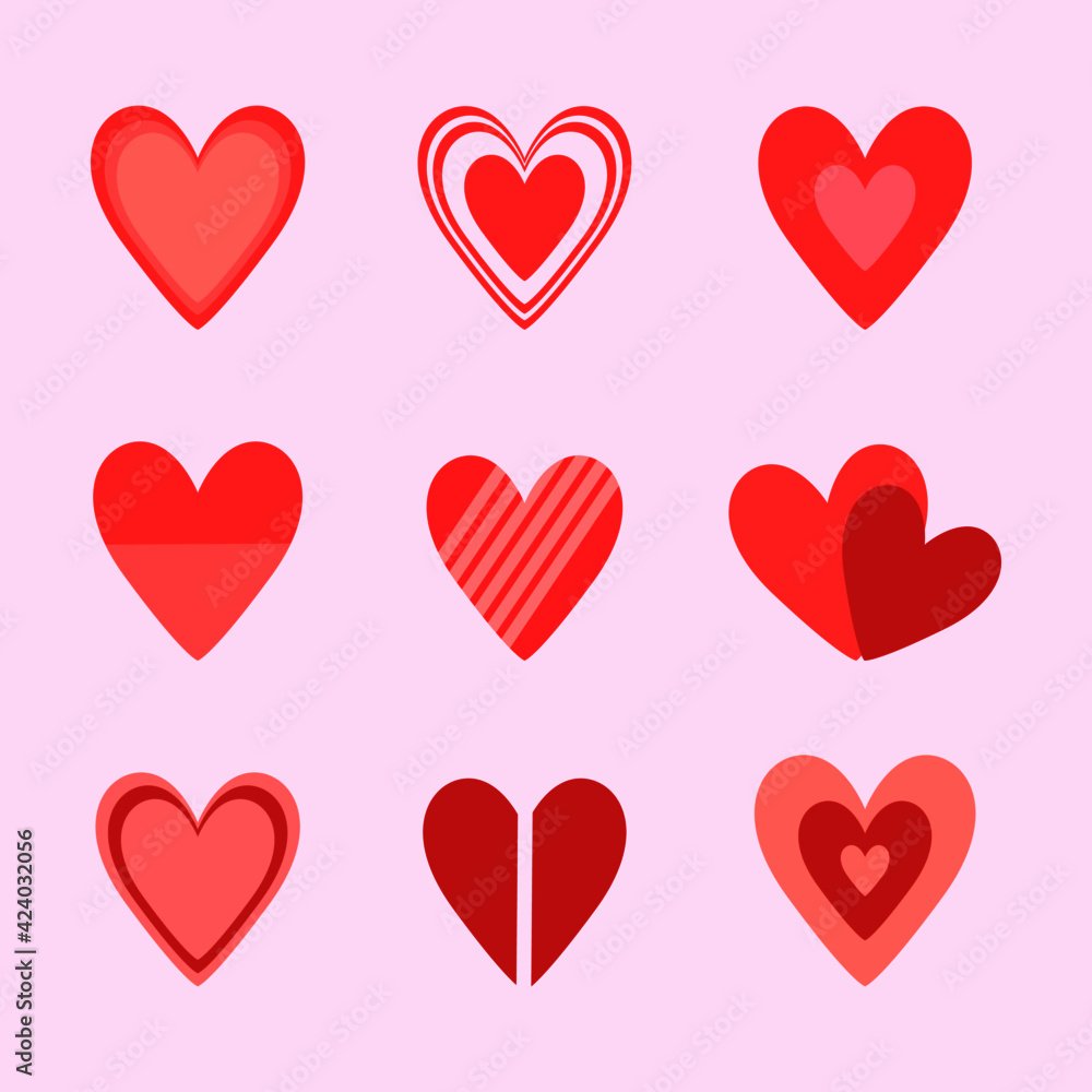 set of heart-shaped illustrations, love shapes, etc set of heart-shaped illustrations, love shapes, etc