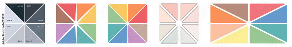 Fototapeta premium Square or rectangle divided into equal triangle segments, parts in different color. Simple infographic element