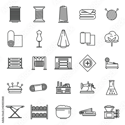 Textile production factory icons set, outline style