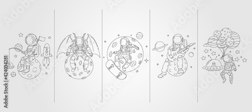 set of vector astronaut line art background illustration template design, space illustration template design