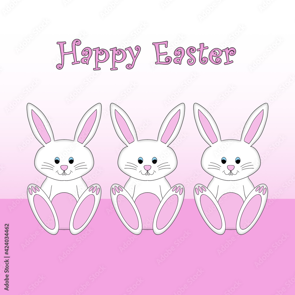 A cartoon illustration of a row of white Easter bunnies with the message Happy Easter. A cartoon illustration of a row of white Easter bunnies with the message Happy Easter.