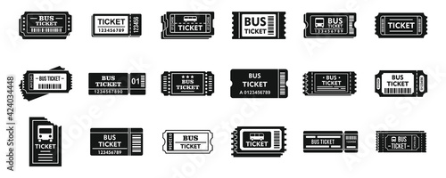 City bus ticketing icons set, simple style