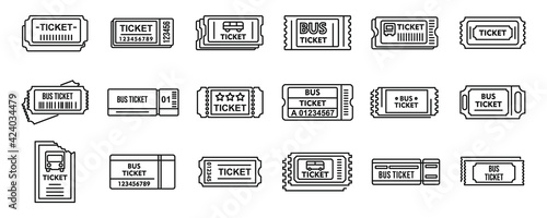 Bus ticketing card icons set, outline style