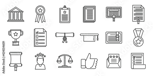 Online attestation serviceicons set, outline style