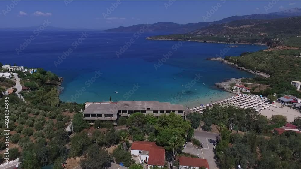Aerial view, of the beautiful beach of kalogria, Greece Aerial view, of the beautiful beach of kalogria, Greece