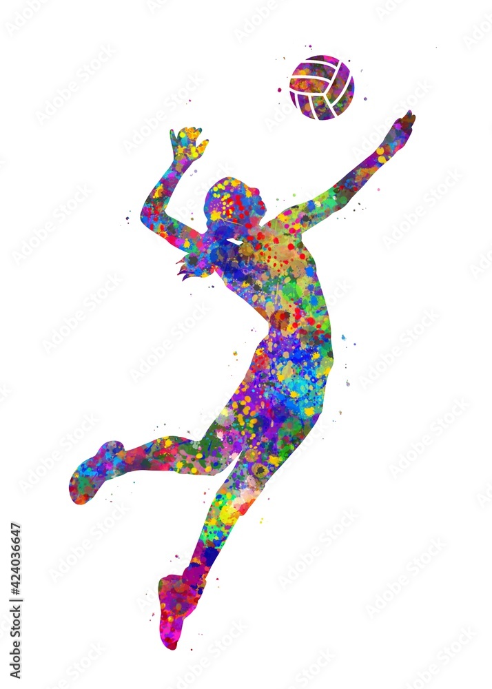 Volleyball Player Girl watercolor art, abstract painting. sport art ...