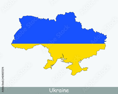 Ukraine Flag Map. Map of Ukraine with the Ukrainian national flag isolated on a white background. Vector Illustration.