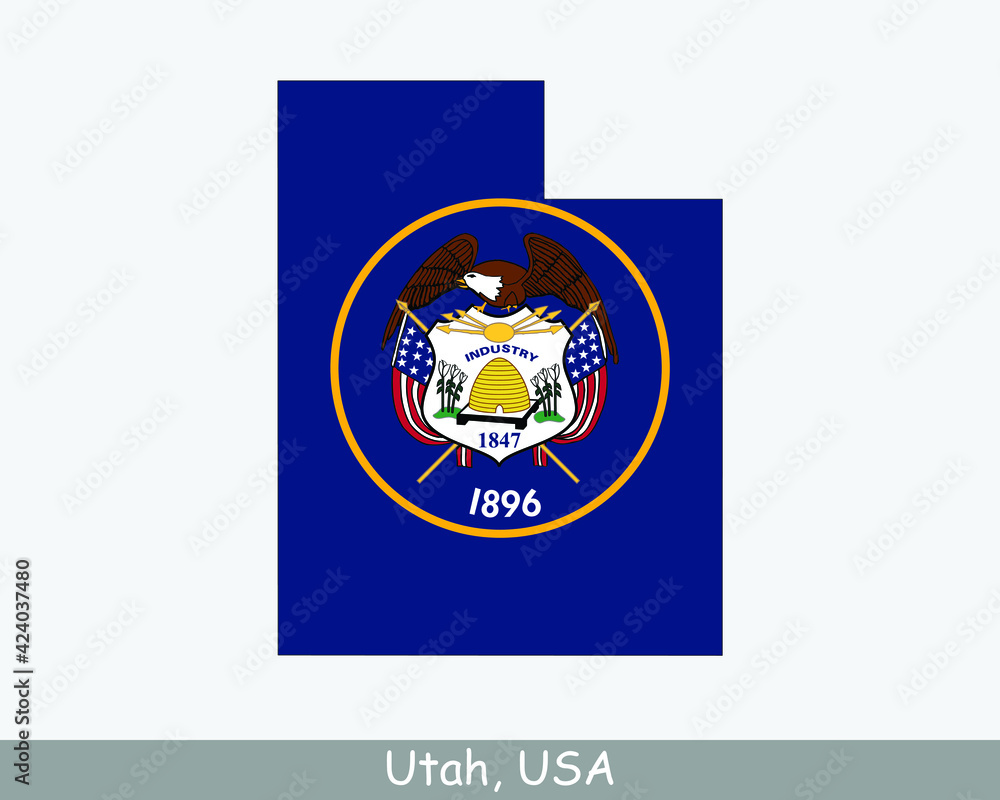 Utah Map Flag. Map of UT, USA with the state flag isolated on a white background. United States, America, American, United States of America, US State. Vector illustration. Utah Map Flag. Map of UT, USA with the state flag isolated on a white background. United States, America, American, United States of America, US State. Vector illustration.